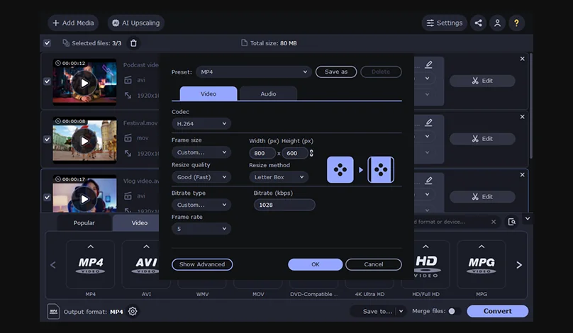 movavi video converter settings screenshot