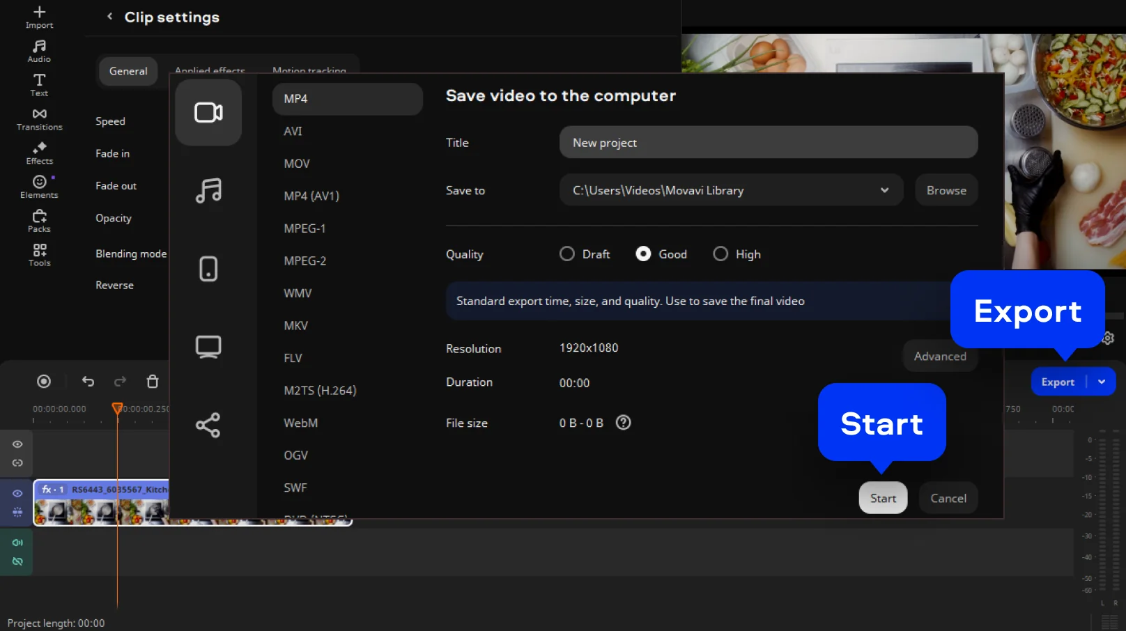 Export a time-lapse video in Movavi Video Editor