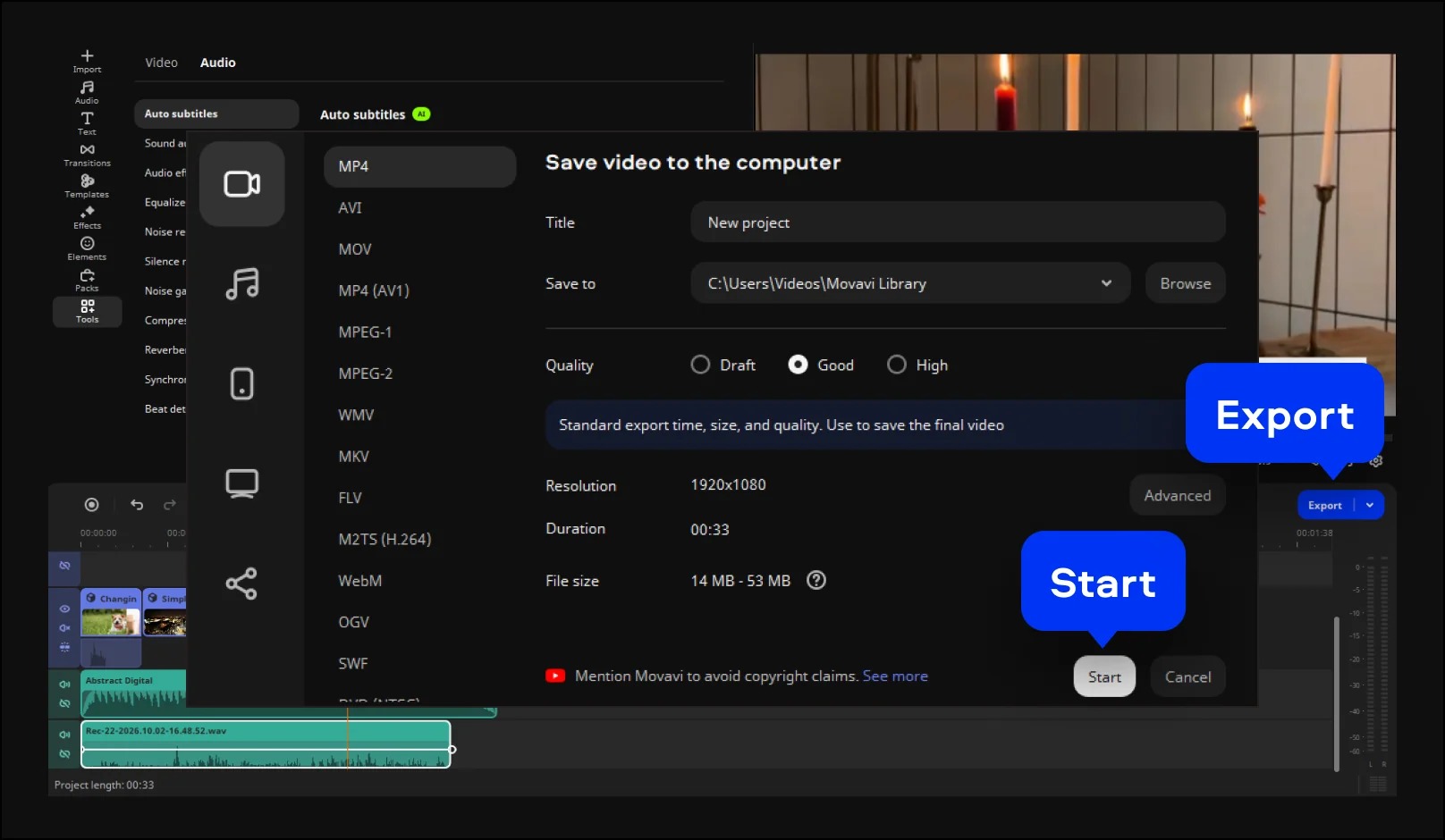 Export the result in the Movavi real estate video maker