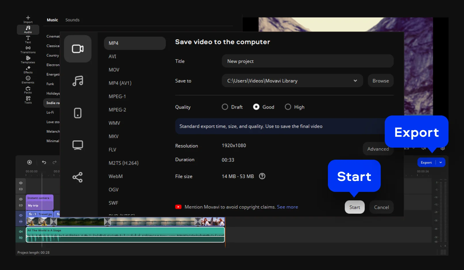 Export video in Movavi Video Editor