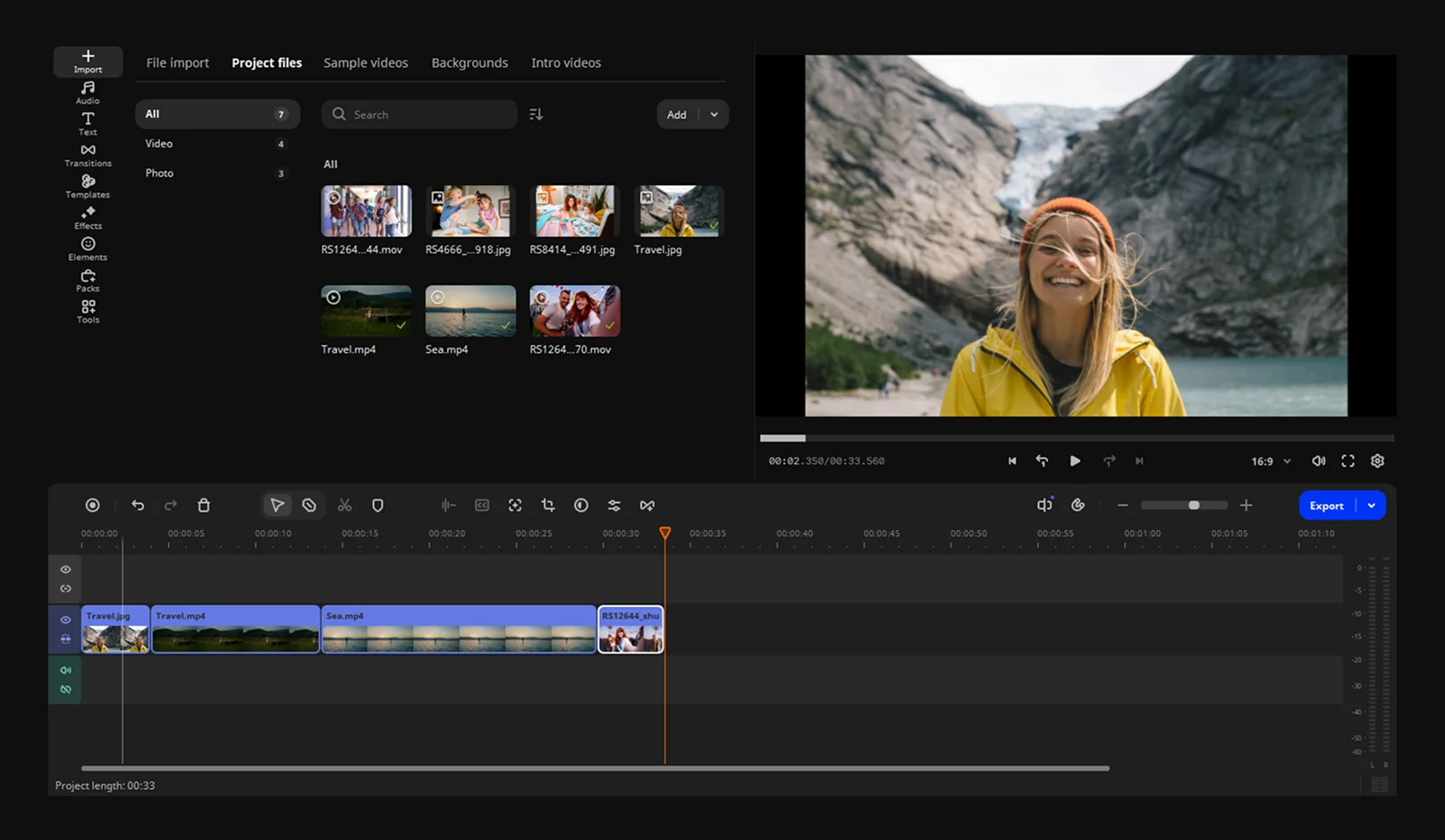 Arrange files on the timeline in Movavi Video Editor