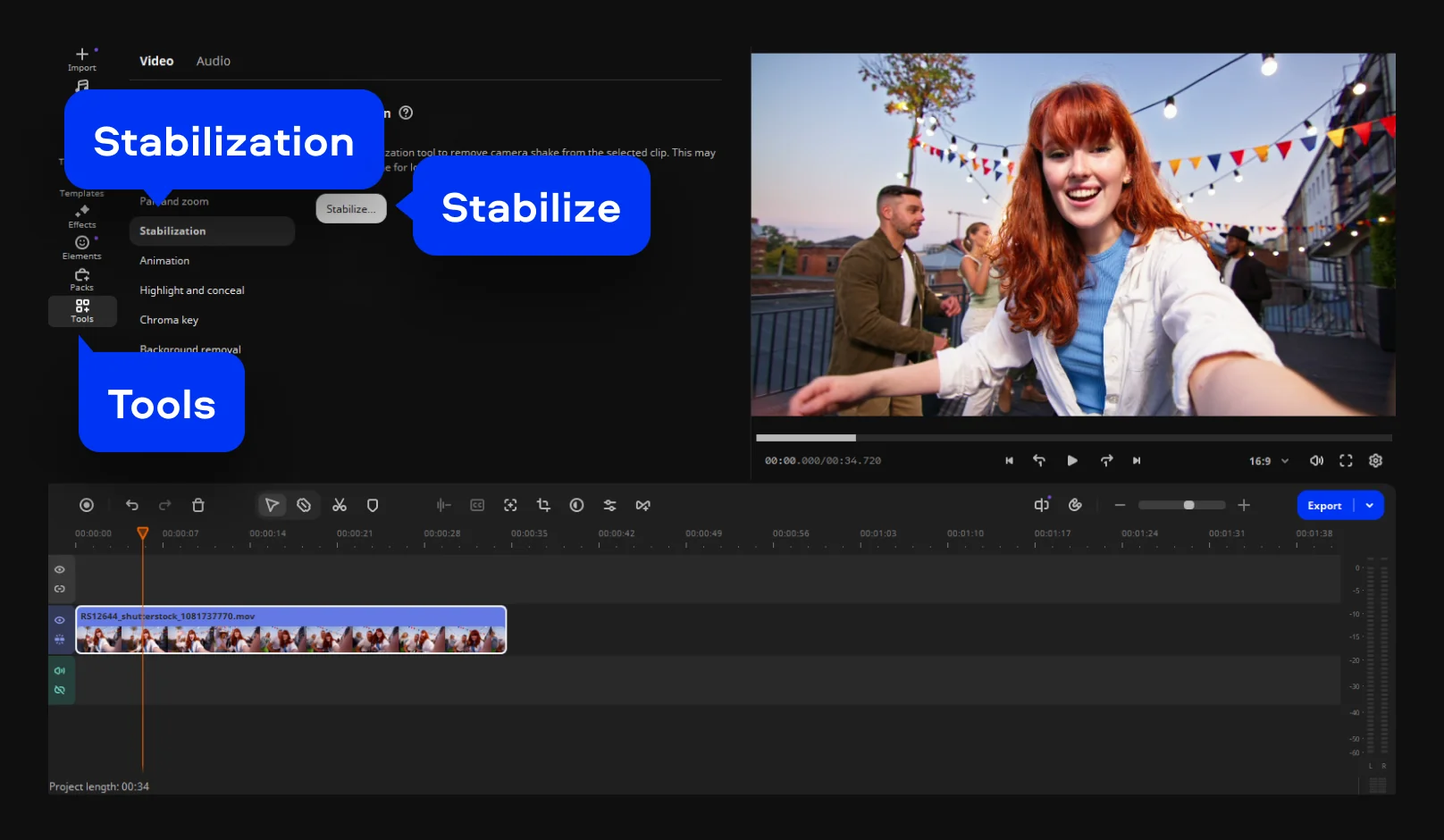 How to fix a shaky video: Open the stabilization tool