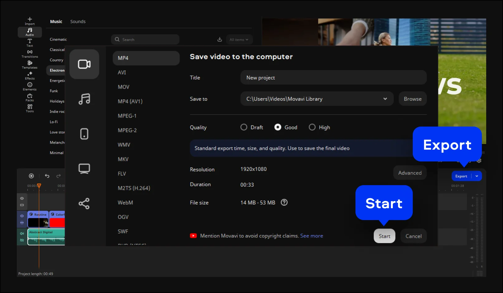 Export your breaking news video in Movavi Video Editor