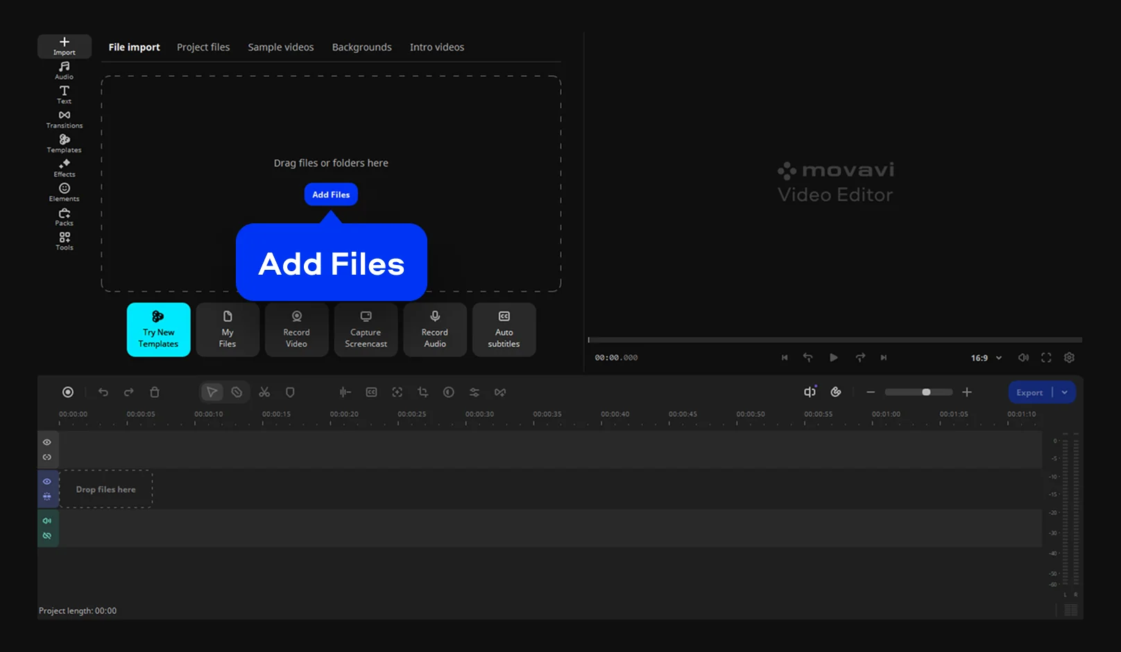 Add files into Movavi's new video maker