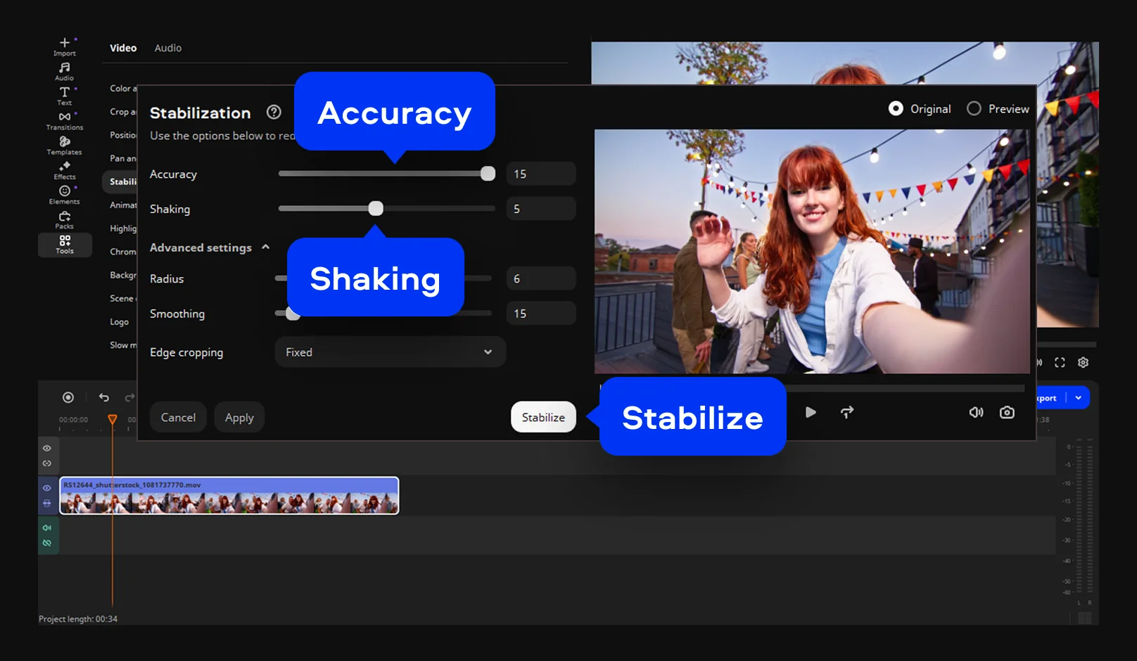 Adjust settings to stabilize shaky videos