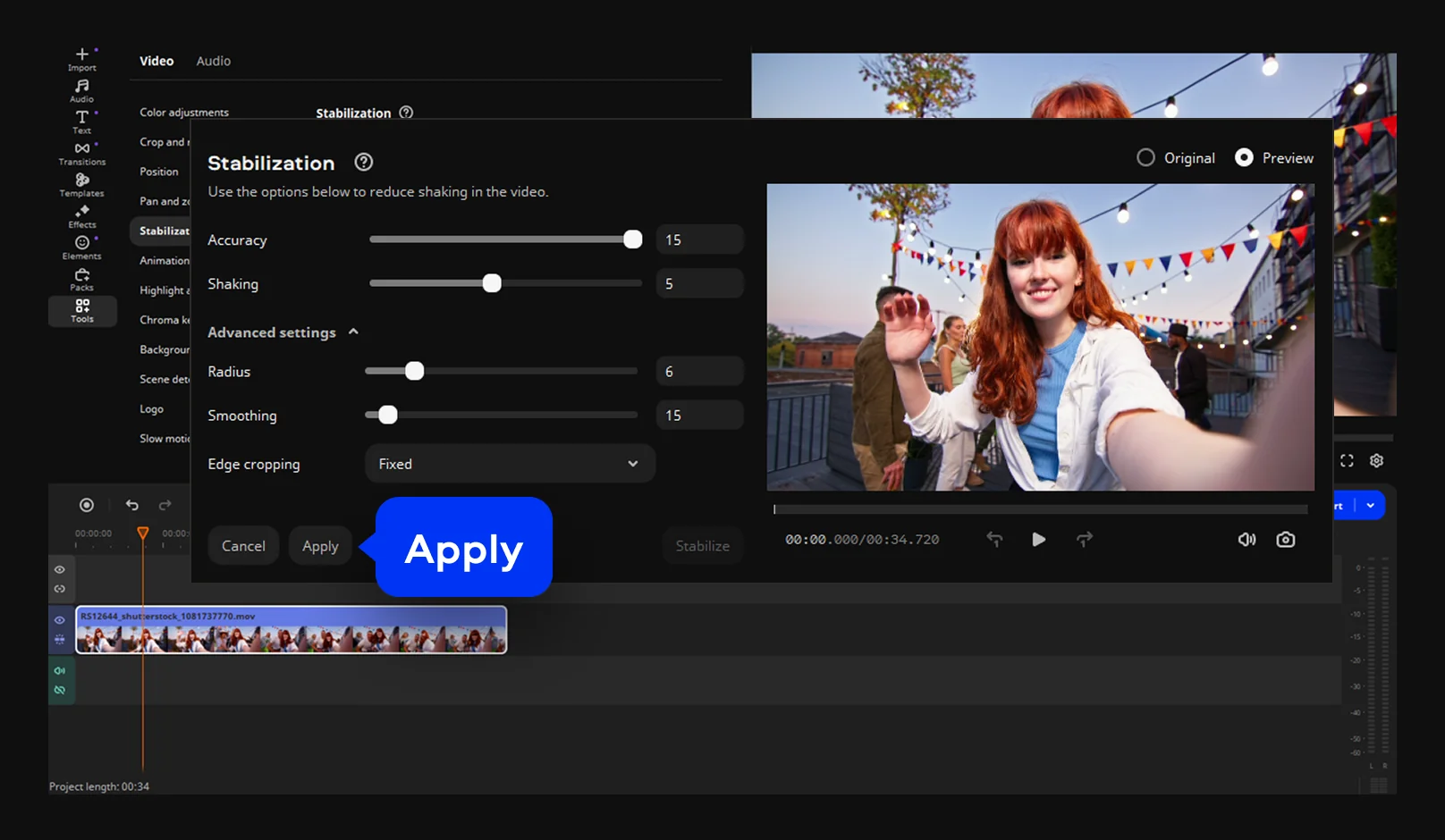 How to stabilize a video: Preview and apply