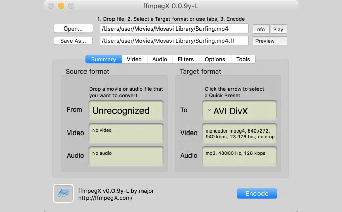 The FFmpegX video and audio encoder for Mac