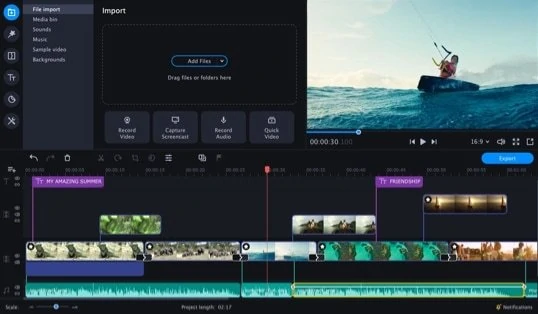 User interface of Movavi Video Editor Plus, a program like Windows Movie Maker