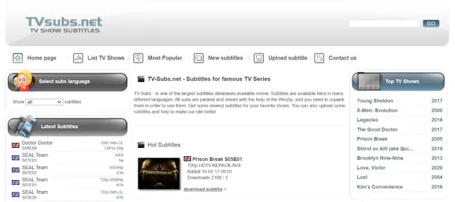 TVsubs – a site for downloading subtitles for TV series