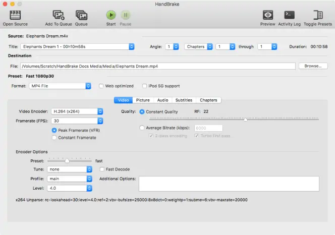 The HandBrake video convertion app for Mac