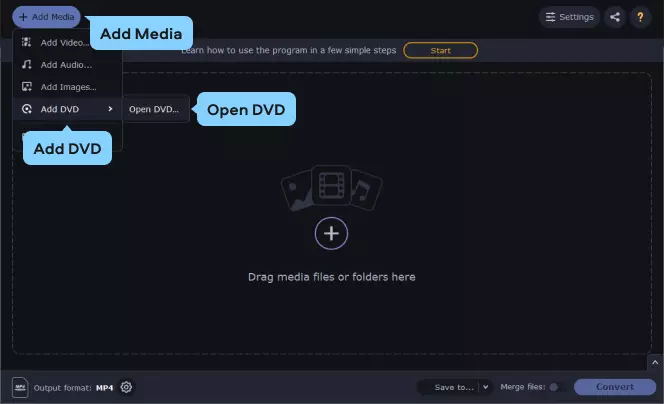 Add media files to the program