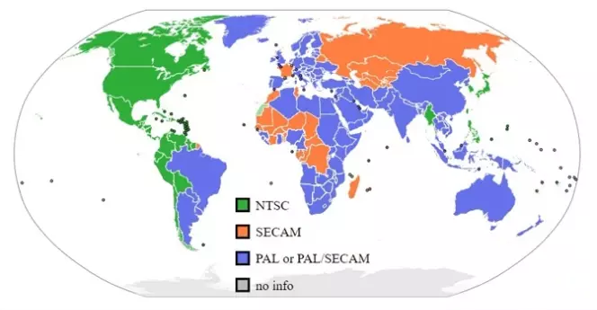 Regardez les régions du monde où les normes de NTSC et PAL sont appliquées